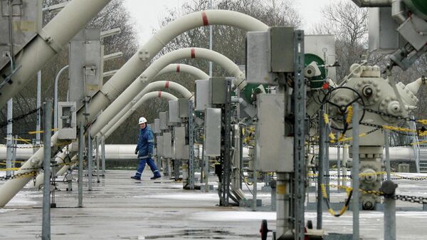 Рабочий на газохранилище в Редене, Германия