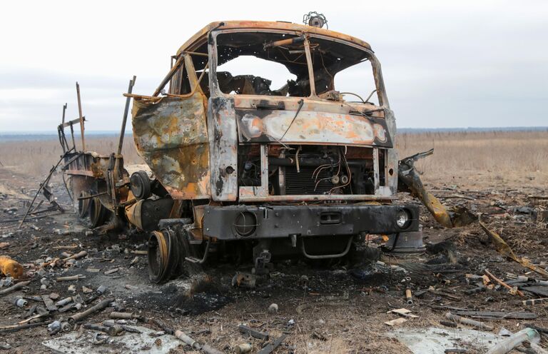 Сожженная техника украинских войск под селом Николаевка в Донецкой народной республике