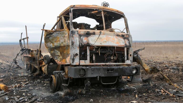 Сожженная техника украинских войск под селом Николаевка в Донецкой народной республике