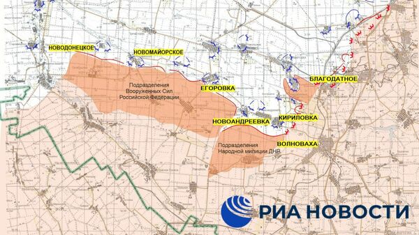 Карта районов Украины, перешедших под контроль ВС России и ДНР на южном направлении