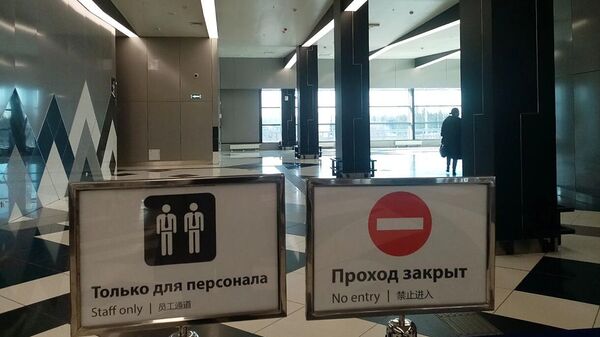 Закрытый проход в терминал D в аэропорту Шереметьево в Москве