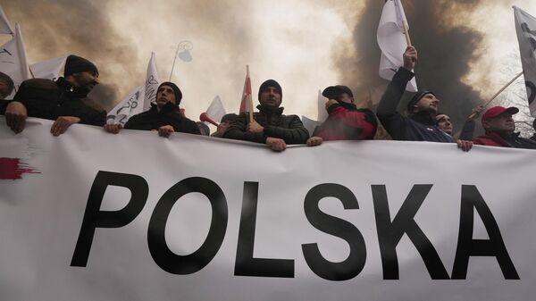 Польские фермеры во время акции протеста против повышения цен на газ и удобрения в Варшаве