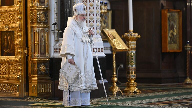 Патриарх Московский и всея Руси Кирилл на церемонии отпевания руководителя фракции ЛДПР Владимира Жириновского в храме Христа Спасителя в Москве