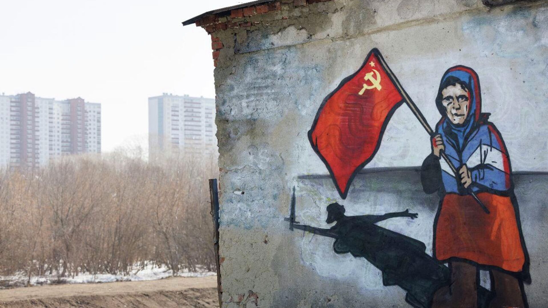 Граффити с изображением пожилой женщины, давшей отпор украинским военным, в Екатеринбурге - РИА Новости, 1920, 11.04.2022