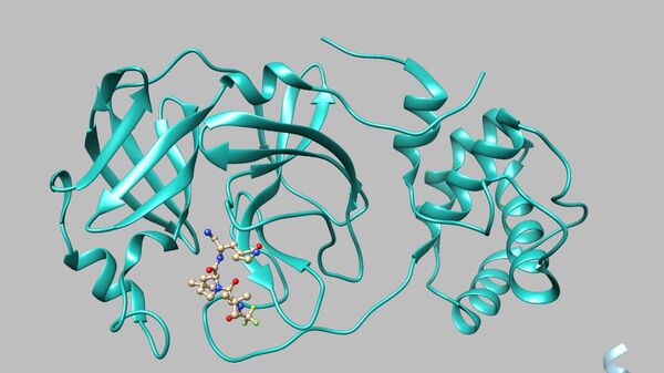Комплекс протеазы вируса SARS-CoV-2 c ингибитором Paxlovid