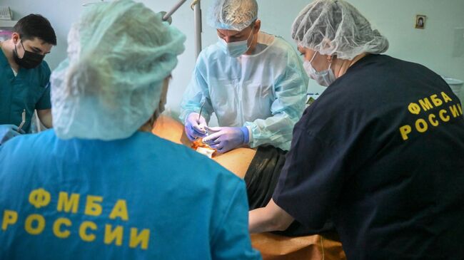 Медицинские работники Новоазовской ЦРБ совместно с медиками ФМБА России оказывают помощь раненому