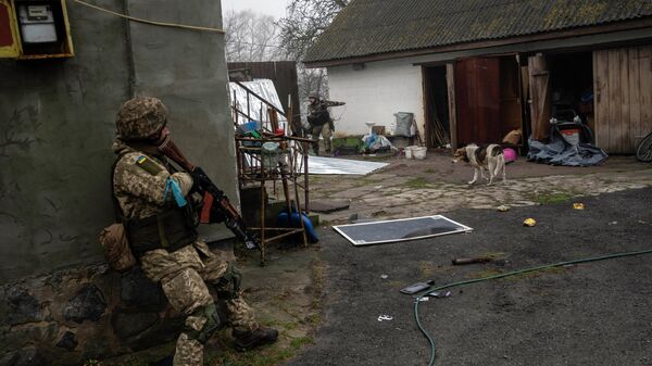 Украинские солдаты в одном из сел на Украине