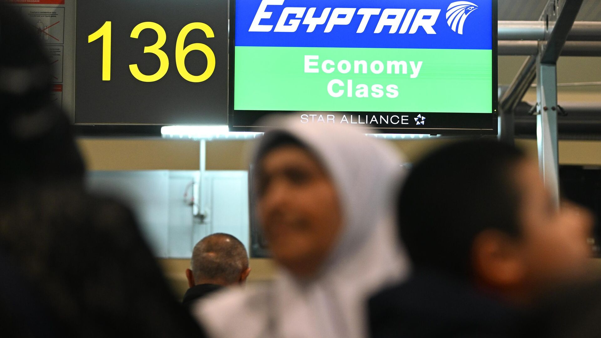 Пассажиры стоят в очереди на регистрацию на рейс авиакомпании EgyptAir в международном аэропорту Домодедово - РИА Новости, 1920, 01.09.2022