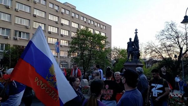 Акция Не от моего имени за выход России из СПЧ ООН в центре Белграда