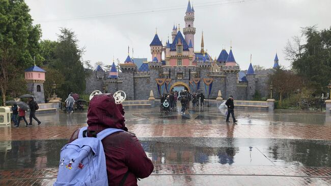 Посетители парка развлечений Disneyland в Анахайме, Калифорния 