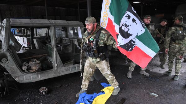 Бойцы специального отряда быстрого реагирования Ахмат в Мариуполе
