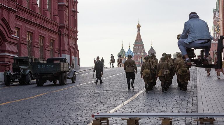 На съемках фильма 1941.Крылья над Берлином