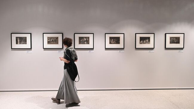 Посетительница у работ художника Франсиско Гойи на выставке Между землей и небом в галерее искусства стран Европы и Америки XIX - XX веков