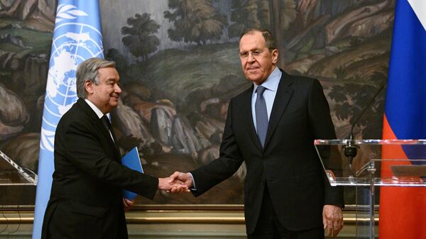 Министр иностранных дел России Сергей Лавров и генеральный секретарь ООН Антониу Гутерреш