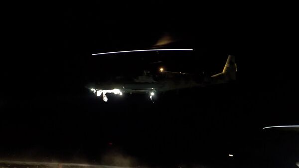 Ночной налет вертолетов Ка-52 на украинский опорный пункт. Кадры МО РФ