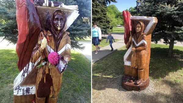 Фигура бабушки с советским флагом в городе Азов Ростовской области восстановлена после вандализма