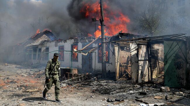 Пожар на рынке в городе Попасная