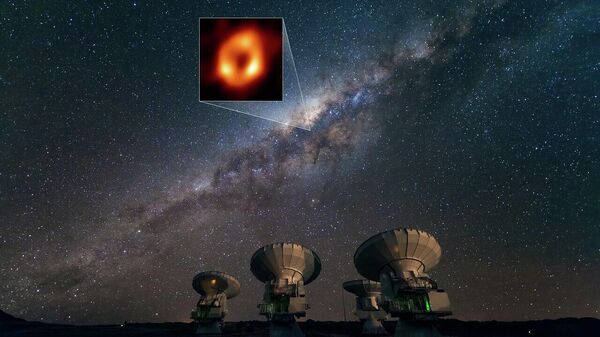 Одна из радиообсерваторий проекта EHT — ALMA в пустыне Атакама в Чили — и местонахождение черной дыры Стрелец A* в центре Млечного Пути