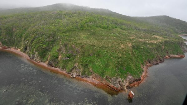 Вид на остров Русский с борта вертолета