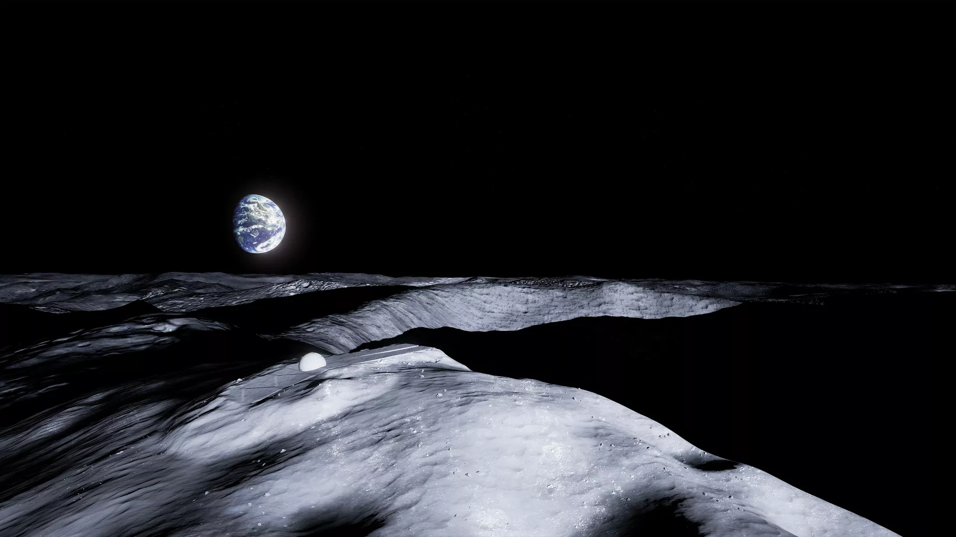 Футуристическая лунная база на склоне кратера Шеклтон