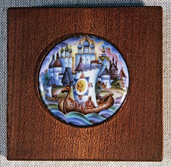 Фабрика Ростовская финифть. Плакетка Дивный град - Ростов Великий, XX век Фабрика Ростовская финифть. Плакетка Дивный град - Ростов Великий, XX век