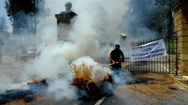 Акция протеста фермеров возле Президентского дворца в Никосии