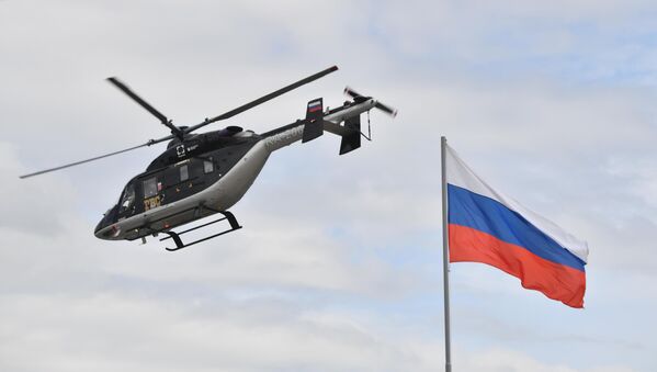 Вертолет Ансат на XV Международной выставке вертолетной индустрии HeliRussia 2022 в МВЦ Крокус Экспо в Москве