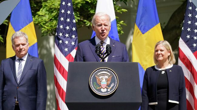 Президент США Джо Байден, президент Финляндии Саули Ниинисте и премьер-министр Швеции Магдалена Андерссон в Белом доме