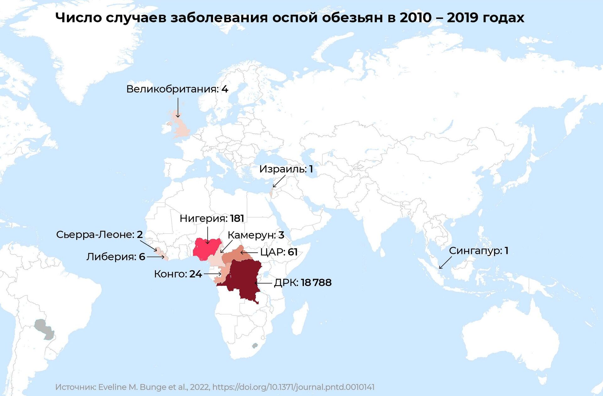 Случаи заболевания оспой обезьян в 2010–2019 гг. - РИА Новости, 1920, 20.05.2022