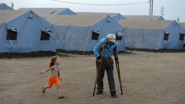 Лагерь украинских беженцев в Ростовской области, 2014 год.