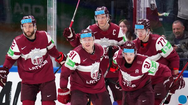 Хоккеисты сборной Латвии на чемпионате мира 2022 года в Финляндии