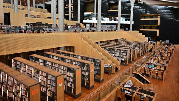 The interior of the Library of Alexandria in Alexandria, Egypt 