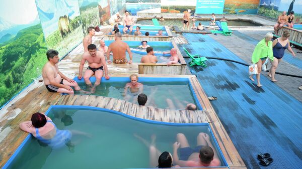 Жители Камчатки купаются в термальных источниках Зеленовские Озерки