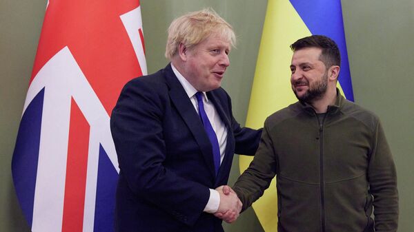 Президент Украины Владимир Зеленский и премьер-министр Великобритании Борис Джонсон во время встречи в Киеве