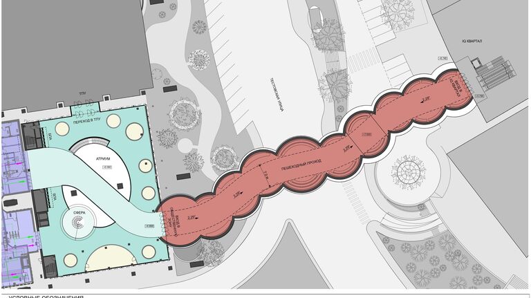 Проект пешеходного моста из зеркальных сфер на территории Москва-Сити