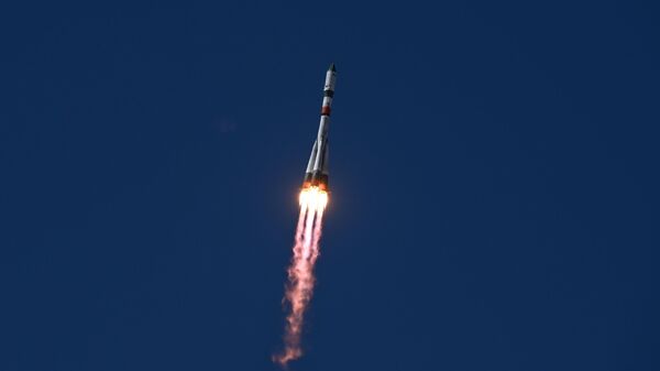 Запуск ракеты-носителя Союз-2.1а с транспортным грузовым кораблем Прогресс МС-20 со стартовой площадки космодрома Байконур