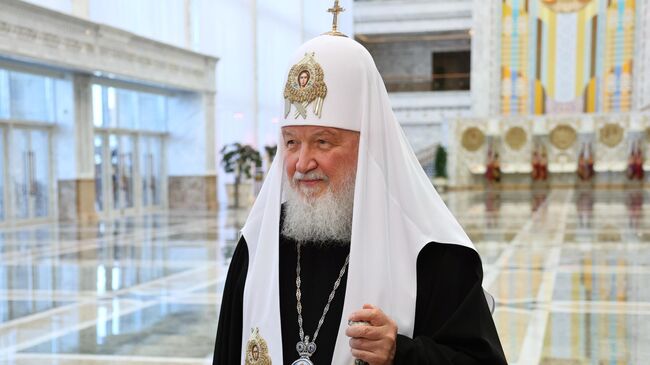 Патриарх Московский и всея Руси Кирилл перед встречей с президентом Белоруссии Александром Лукашенко в Минске