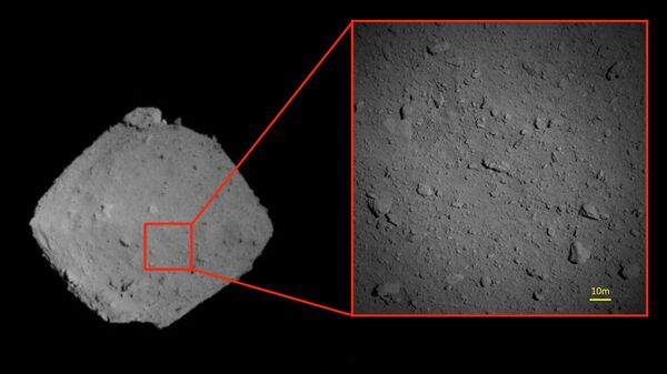 Фото фрагмента поверхности астероида Рюгу, сделанное аппаратом Хаябуса-2 с высоты 5 км