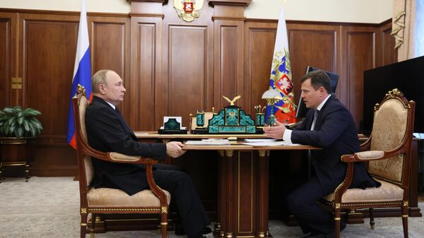 Президент РФ Владимир Путин и руководитель госкорпорации АО Роснано Сергей Куликов во время встречи