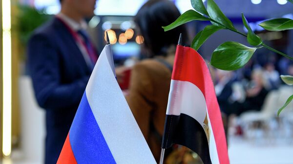 Флаги России и Египта на XXV Петербургском международном экономическом форуме - 2022