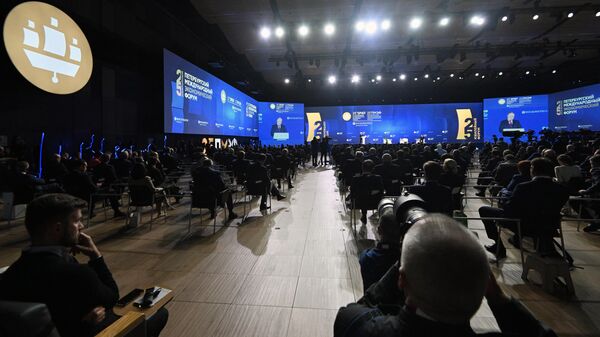Президент РФ Владимир Путин выступает на пленарном заседании юбилейного, XXV Петербургского международного экономического форума