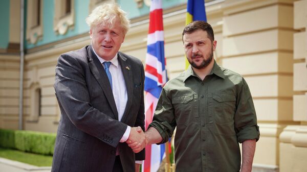 Премьер-министр Великобритании Борис Джонсон и президент Украины Владимир Зеленский во время встречи в Киеве