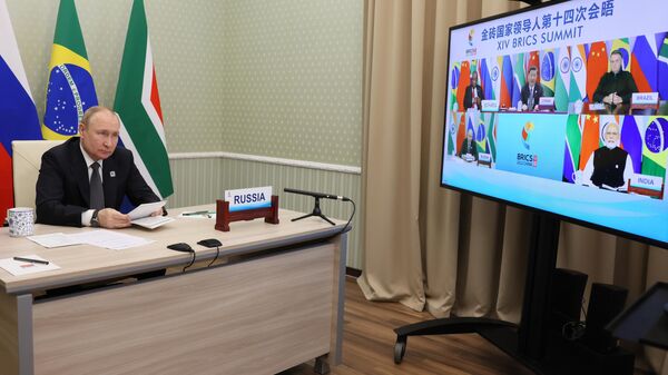 Президент РФ Владимир Путин принимает участие в режиме видеоконференции в XIV саммите БРИКС