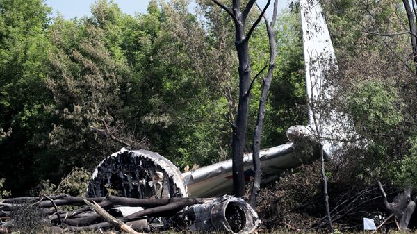Фрагмент упавшего военно-транспортного самолета Ил-76 в Рязанской области 