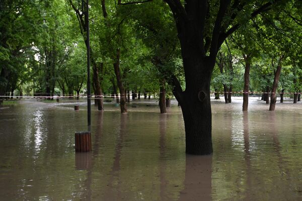 Подтопленная территория в парковой зоне Симферополя после прошедших сильных дождей
