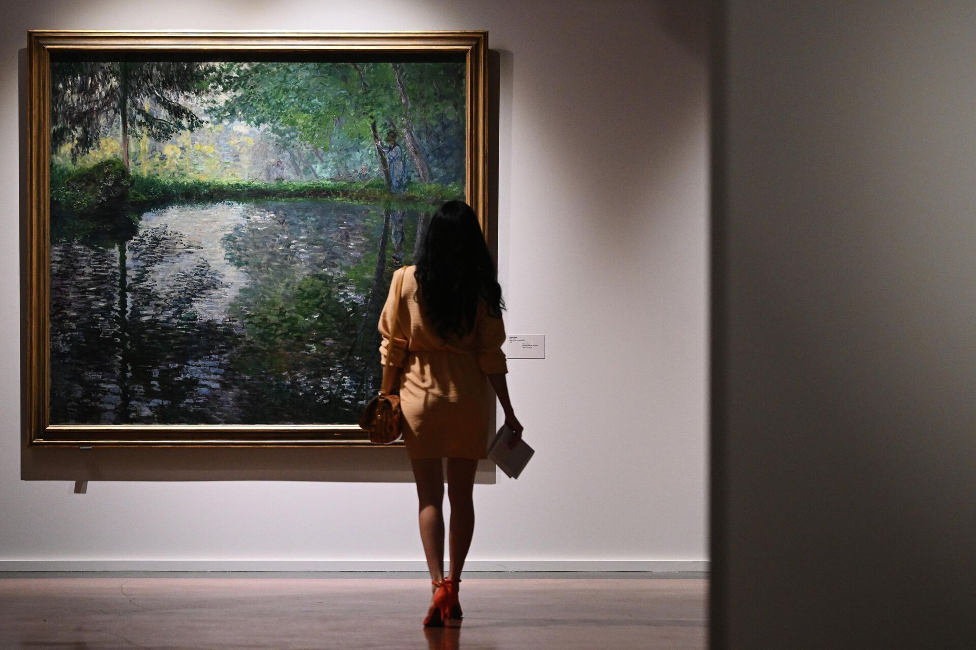 A visitor next to a painting by artist Claude Monet Pond at the Brother Ivan exhibition in Montgeron (1876).  Collections of Mikhail and Ivan Morozov at the Pushkin State Museum of Fine Arts in Moscow - RIA Novosti, 1920, 28/06/2022