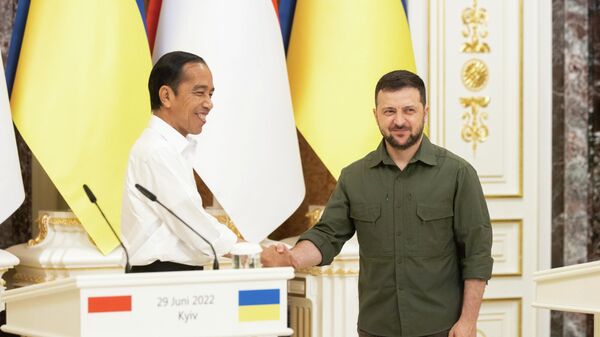 Президент Индонезии Джоко Видодо во время с президентом Украины Владимиром Зеленским в Киеве