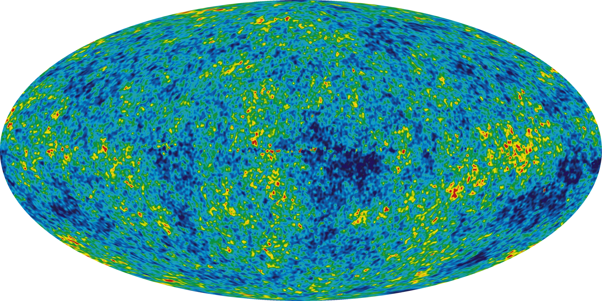 Карта анизотропии реликтового излучения Вселенной по данным спутника WMAP. Красные цвета означают более горячие области, синие — более холодные - РИА Новости, 1920, 01.07.2022