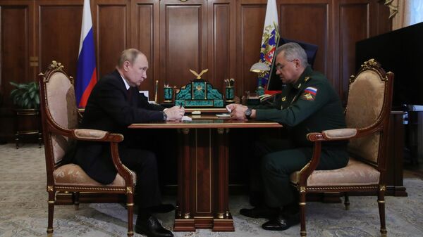 Президент РФ Владимир Путин и министр обороны РФ Сергей Шойгу во время встречи