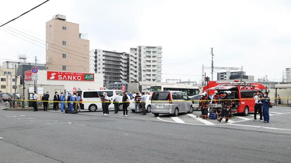 Общий вид места происшествия после нападения на бывшего премьер-министра Японии Синдзо Абэ на площади вокзала Кинтецу Ямато-Сайдайдзи в Наре